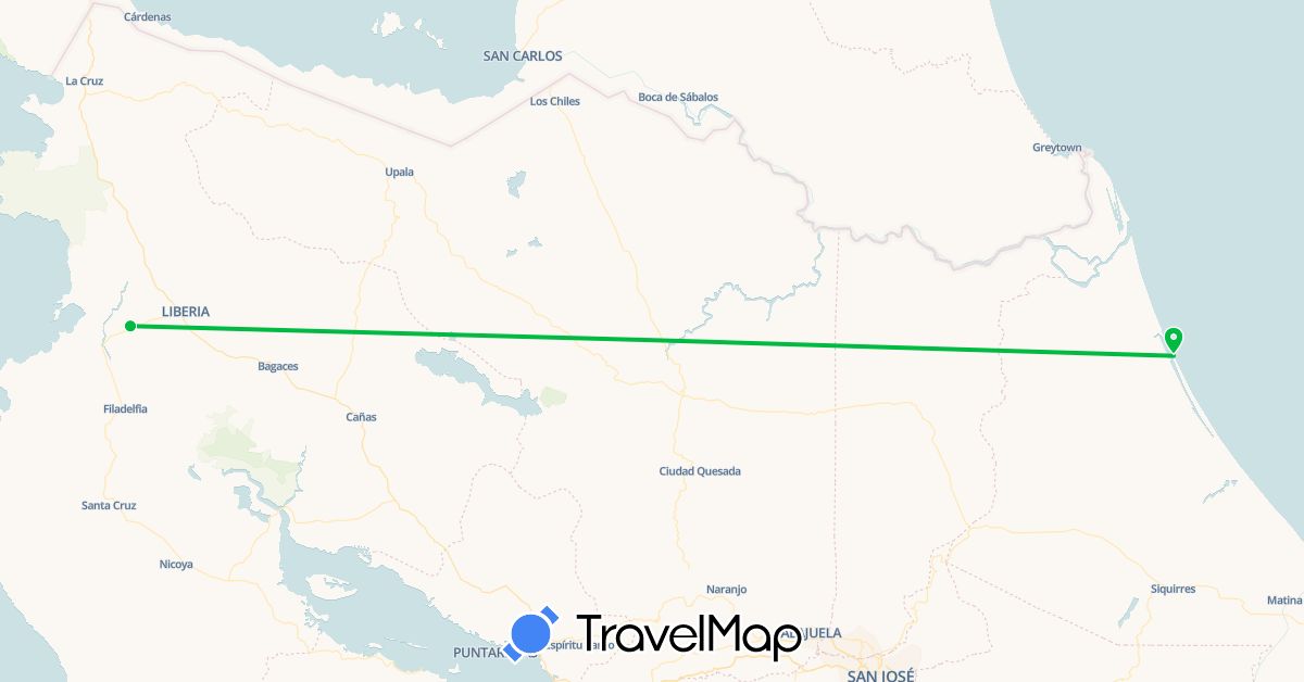 TravelMap itinerary: bus, plane in Costa Rica (North America)